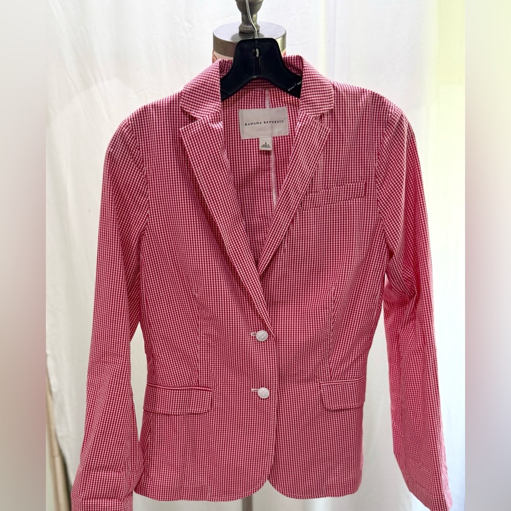 Banana Republic Women's Checkered Blazer in Red and White